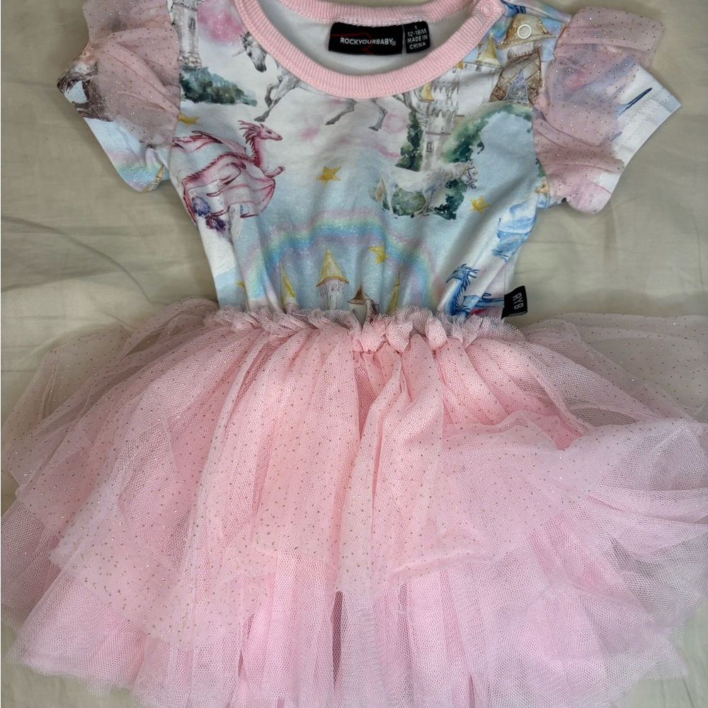 Rock Your Baby Fantasy Print Dress with Pink Tulle
